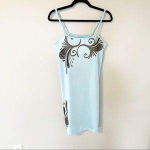 Athleta Light Blue Slip Dress with Brown Floral Print